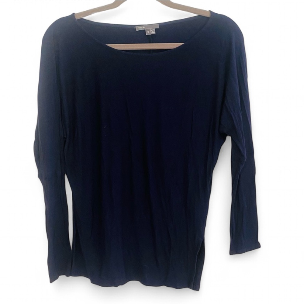 VINCE NAVY BLUE 3/4 SLEEVE COTTON LIGHTWEIGHT PULLOVER TOP SIZE SMALL